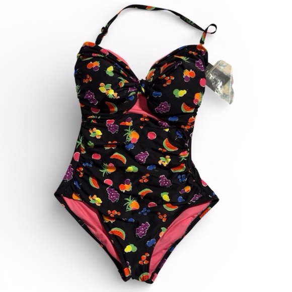 Kate Spade One Piece Swimsuit Summer Fruit Bandeau With Halter Strap Size Medium - Picture 2 of 8